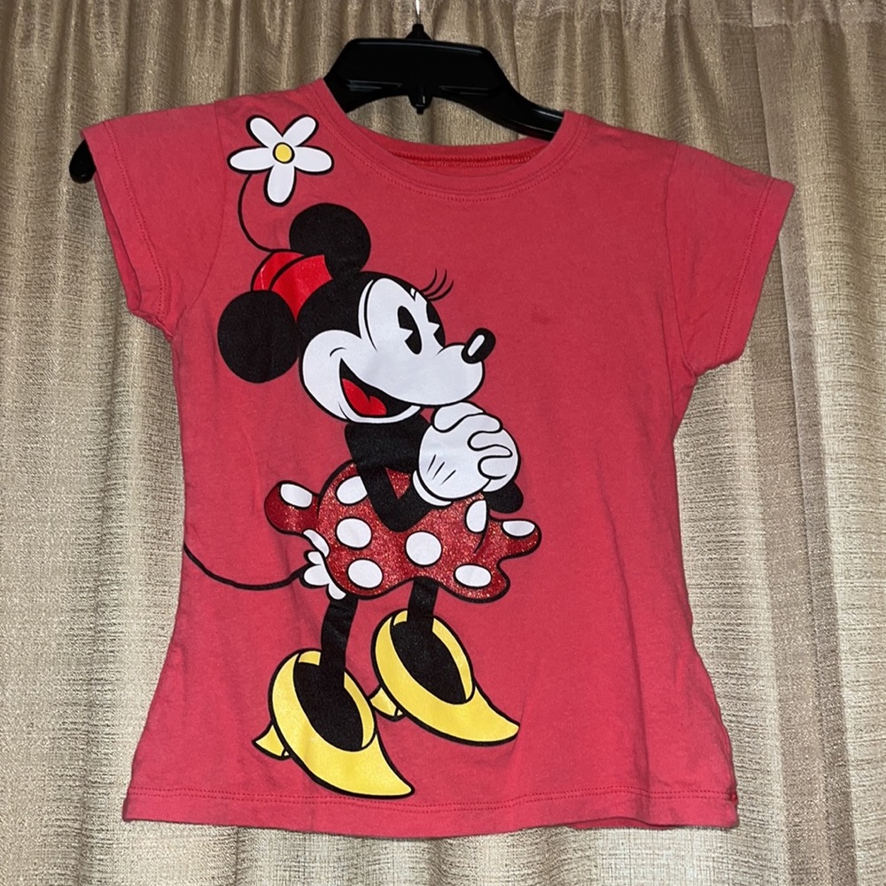 Disney Girls L 6X Minnie Mouse Soft Red Short Sleeve Shirt